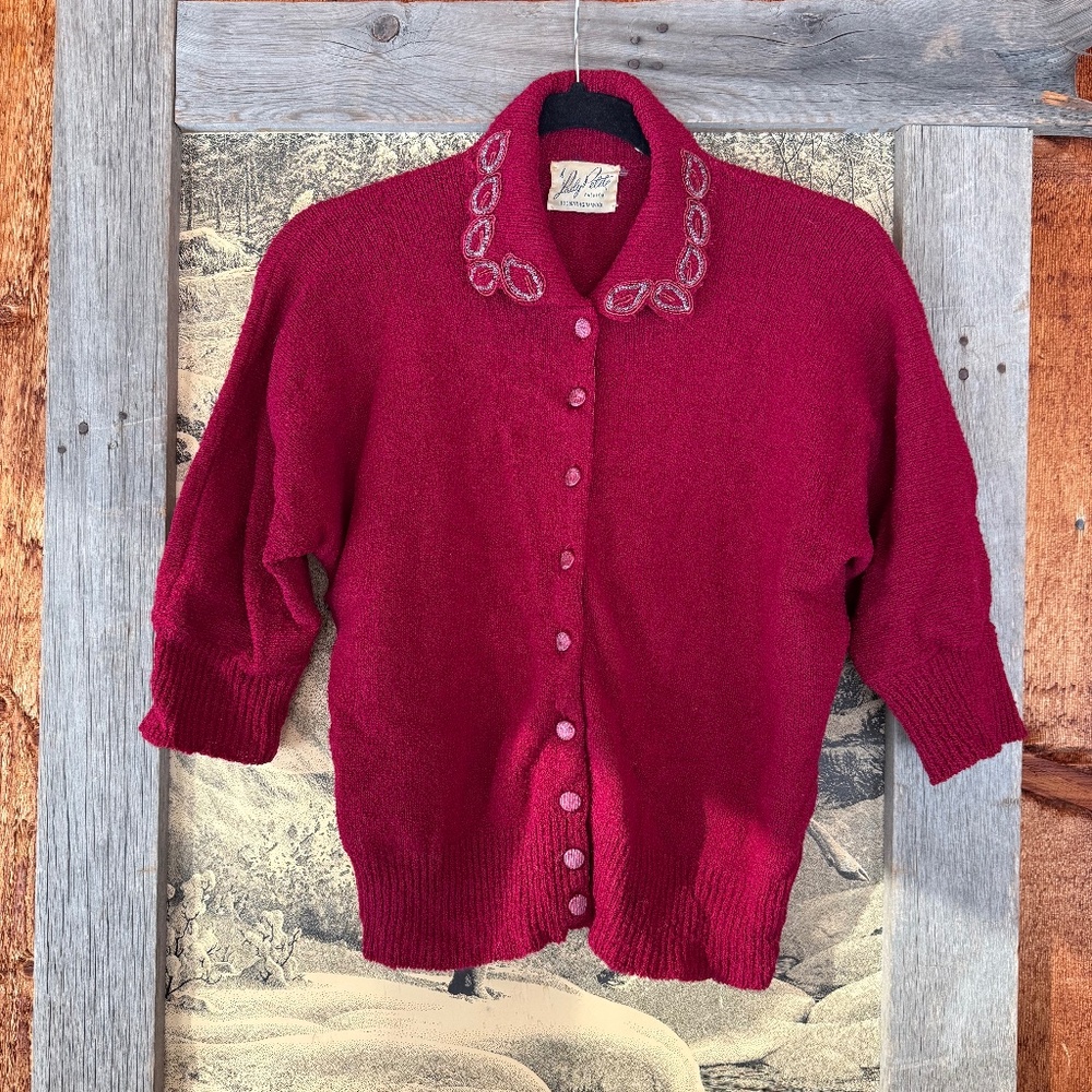 Vintage Cranberry Wool Cardigan